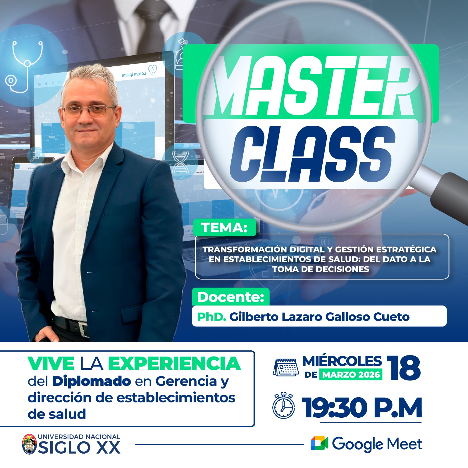 Portada del evento TRANSFORMACION DIGITAL Y GESTION ESTRATEGICA EN ESTABLECIMIENTOS DE SALUD: DEL DATO A LA TOMA DE DECISIONES