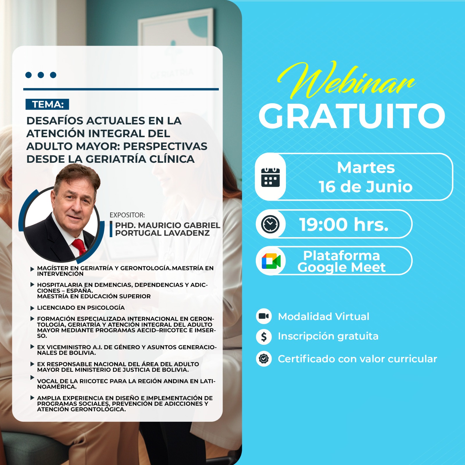Imagen del evento DESAFÍOS ACTUALES EN LA ATENCIÓN INTEGRAL DEL ADULTO MAYOR: PERSPECTIVAS DESDE LA GERIATRÍA CLÍNICA